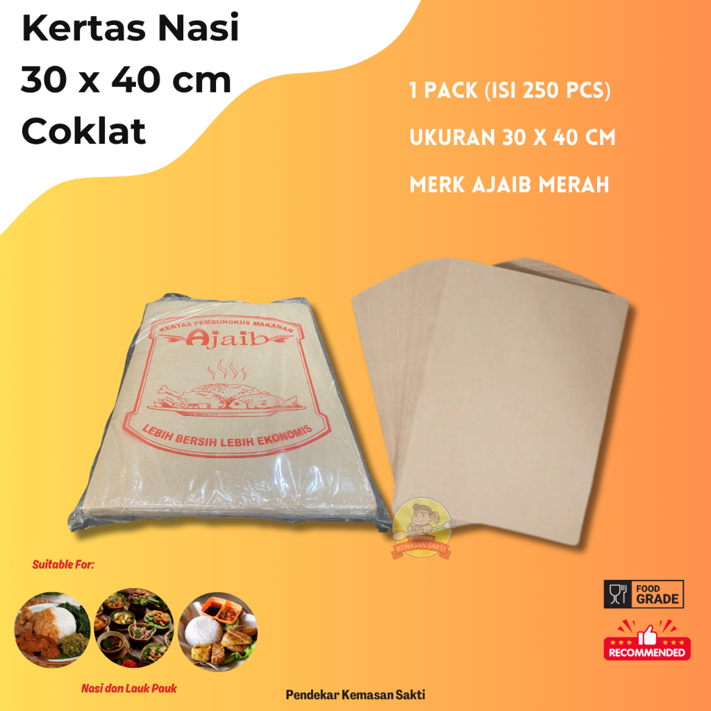 Kertas Nasi Uk.30x40 Cm/ Kertas Nasi Coklat Uk.Besar 30x40 Cm Isi 250 Lembar