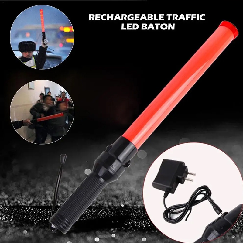 Tongkat Lampu Lalu Lintas LED - Stik Juru Parkir Rechargeable Dengan Charger atau Dengan Baterai | T