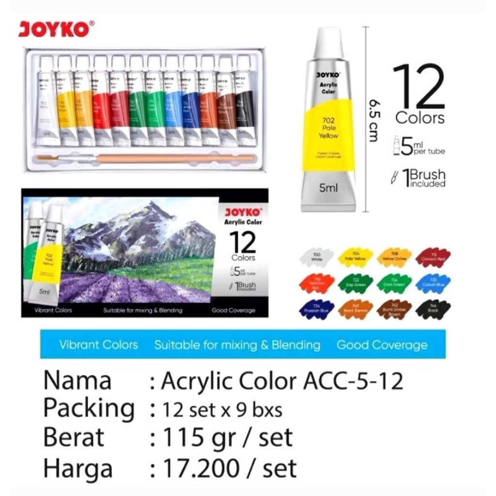 

Cat Akrilik Acrylic Color JOYKO ACC-5ml-12warna