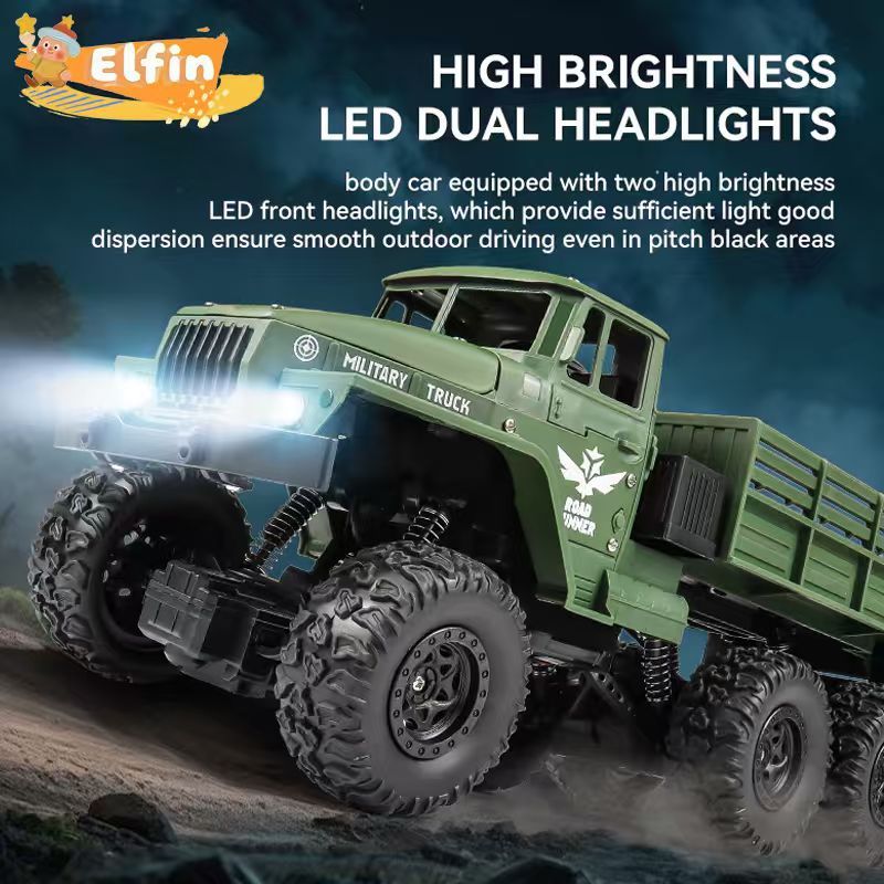 Truk Militer  Bahan Alloy Remote Control dengan Lampu 2.4GHZ 4WD RC Mobil Truk Kargo Besar