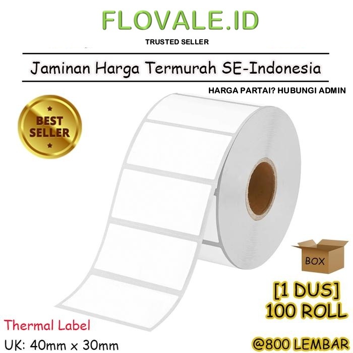 

LABEL THERMAL [40 x 30] KERTAS STICKER BARCODE 40x30 mm (800 Pcs) - BOX