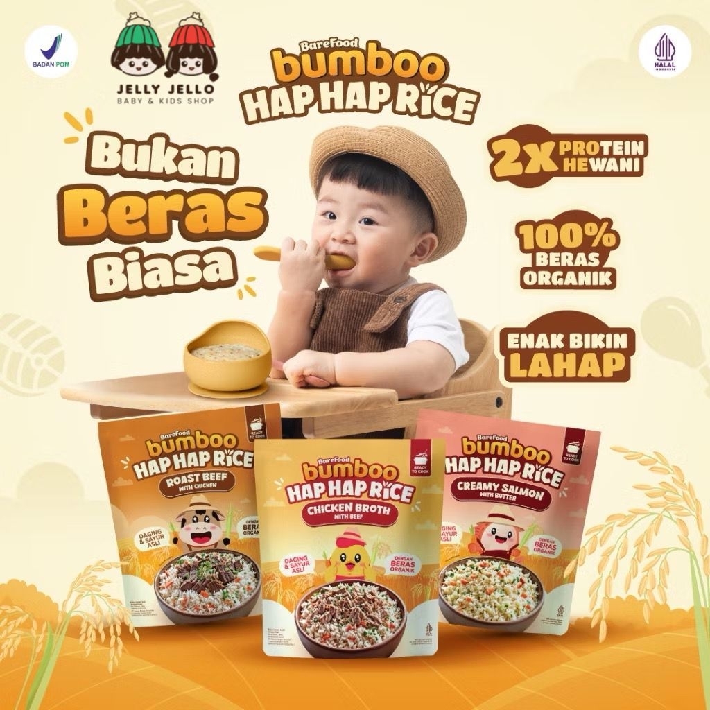 

BUMBOO Hap Hap Rice - 100% Beras Organik Tanpa Pestisida - Double Protein Hewani - Bahan Alami - Tanpa Pengawet