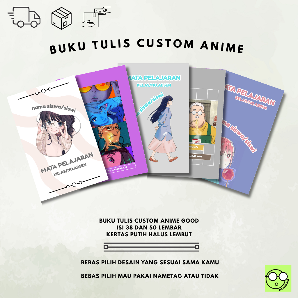

BUKU TULIS CUSTOM ANIME 38 LEMBAR DAN 50 LEMBAR, BUKU TULIS SEKOLAH, ISI 5 BUKU, KERTAS A5
