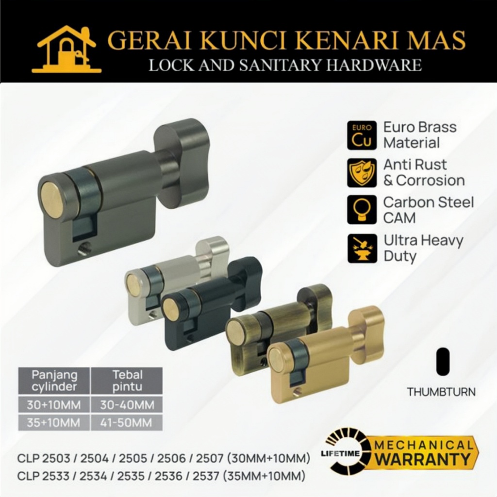 PALOMA Half Cylinder Anak Kunci Pintu Kamuflase Setengah Silinder Knob Door Brass Kuningan 30mm/35mm
