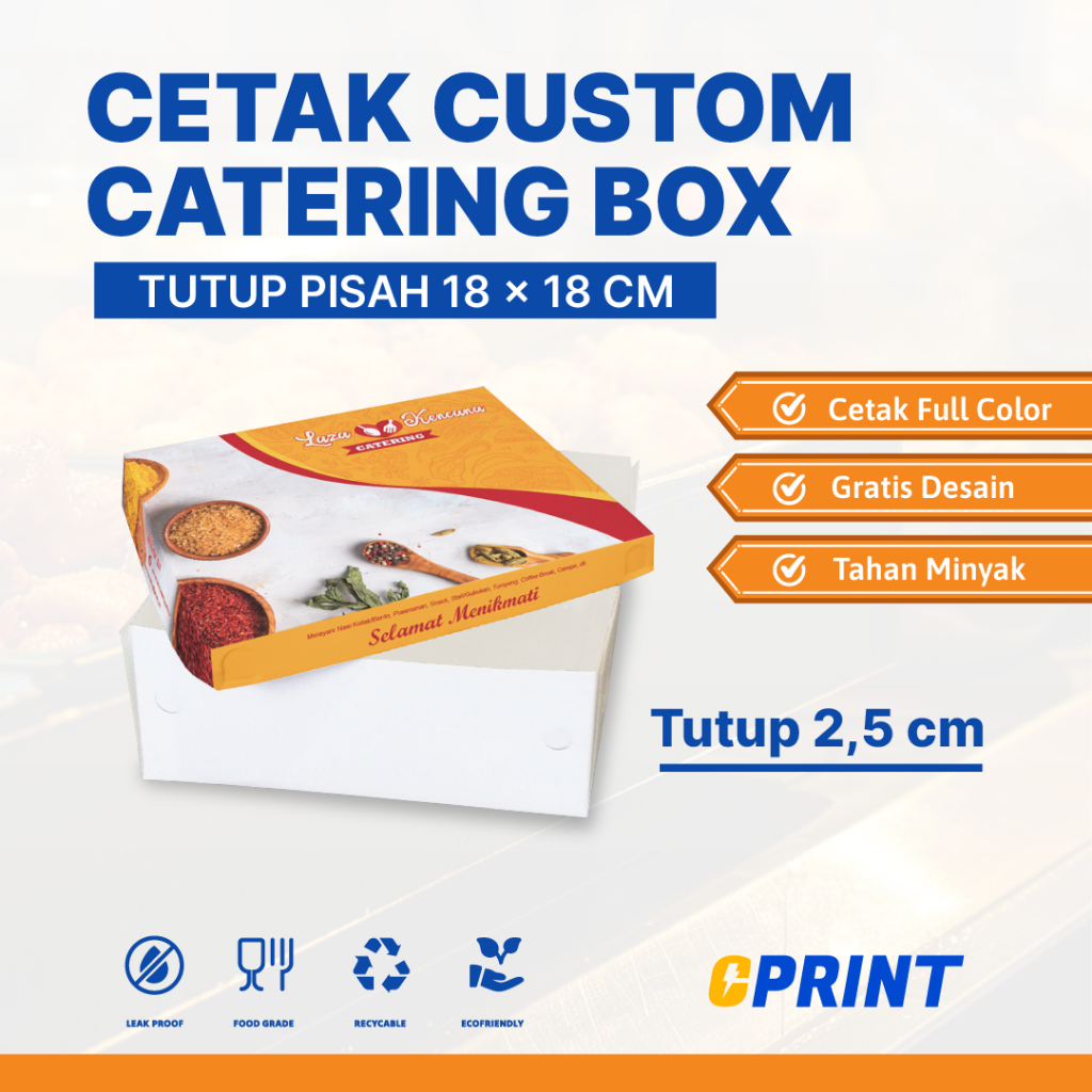 

Katering Box Tutup Pisah Custom – Dus Makanan Catering Full Colour Ivory290gr Uk 18x18x2,5cm