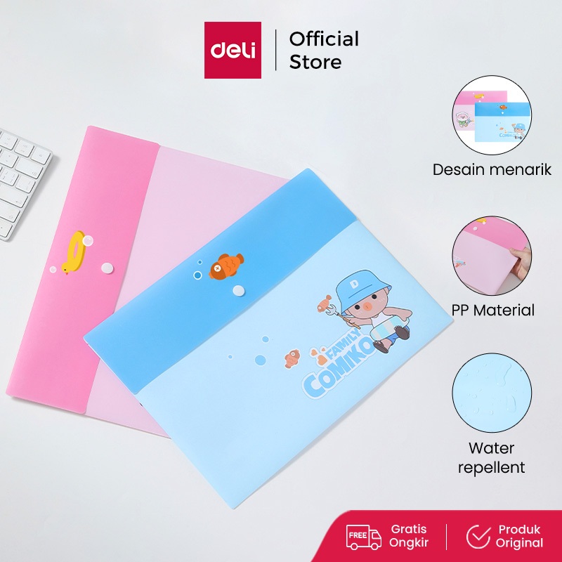 Deli Map Kancing Plastik A4 Map File Document Bag Comiko Series Motif Kartun EF733