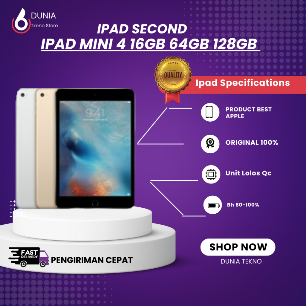 iPad Mini 4 16GB 32GB 64GB 128GB Wifi Only Second Original | DUNIA TEKNO