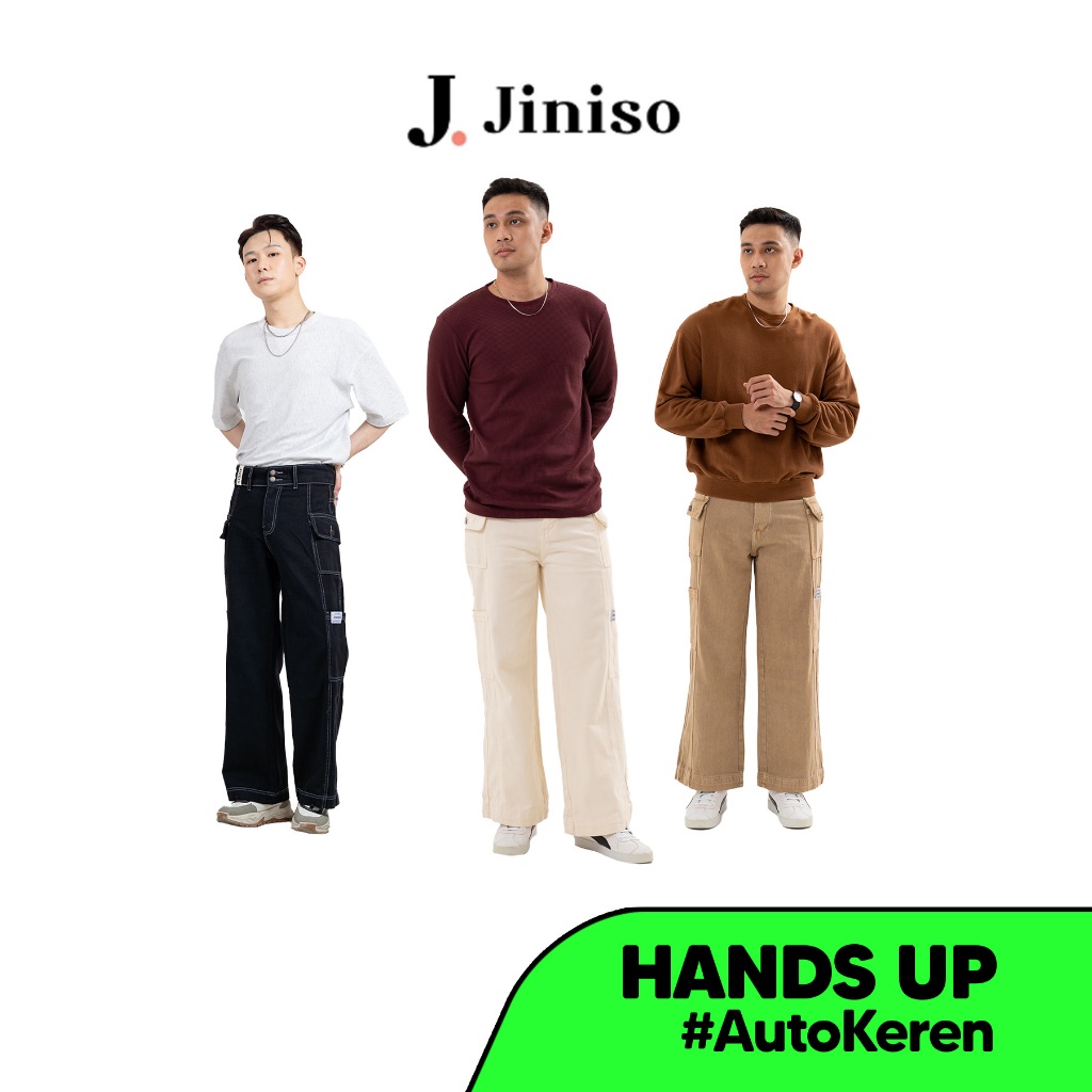 JINISO Cargo Baggy Denim Jeans Pria