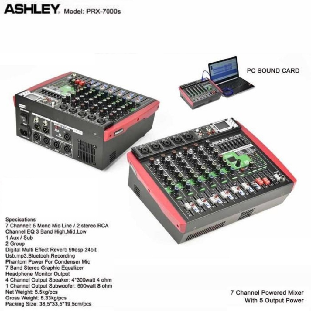 Power Mixer Ashley PRX7000S/PRX 7000S 7CH + SUBWOOFER (USB-BLUETOOTH)