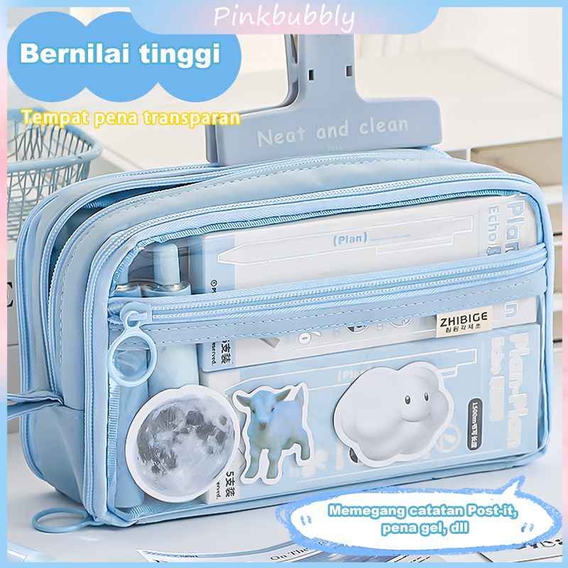 

Pinkbubbly.Ins Kotak Pensil Transparan Aesthetic Korean Style Desain Unik 3 Lapis Zipper Kapasitas 40+ Pensil/Transparent Aesthetic Pencil