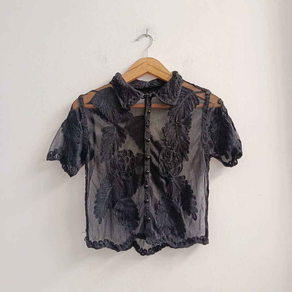 Atasan Wanita Outer Wanita Outer Brokat Hitam