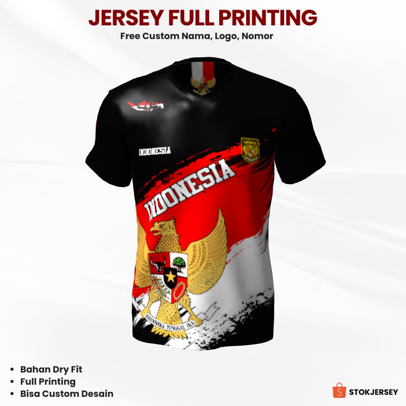 Kaos Jersey Baju Badminton Bulutangkis Olahraga Voli Futsal Lari - Jersey Futsal Hitam Merah Putih M