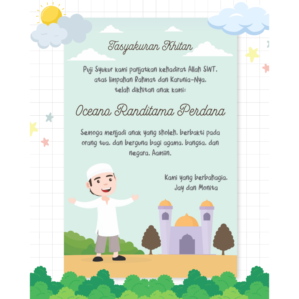 Kartu Ucapan Tasyakuran Khitanan / Kartu Syukuran Khitan / Kartu Ucapan Khitan / Kartu Bingkisan Tas