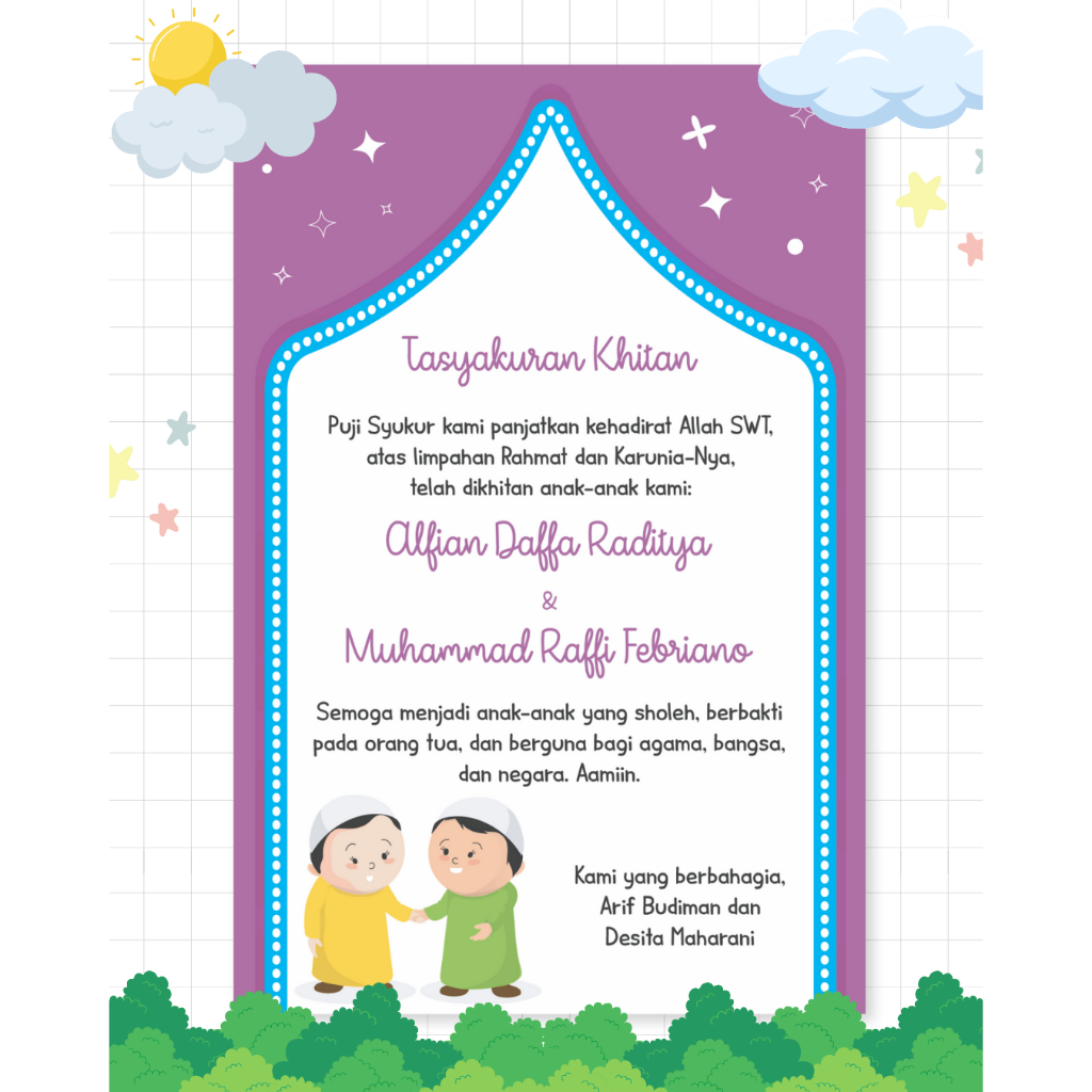 Kartu Ucapan Tasyakuran Khitanan / Kartu Syukuran Khitan / Kartu Ucapan Khitan / Kartu Bingkisan Tas