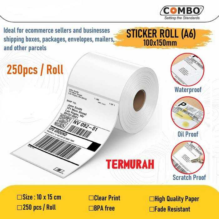 

Kertas Thermal Sticker A6 100x150 mm / Kertas Barcode - 250 pcs