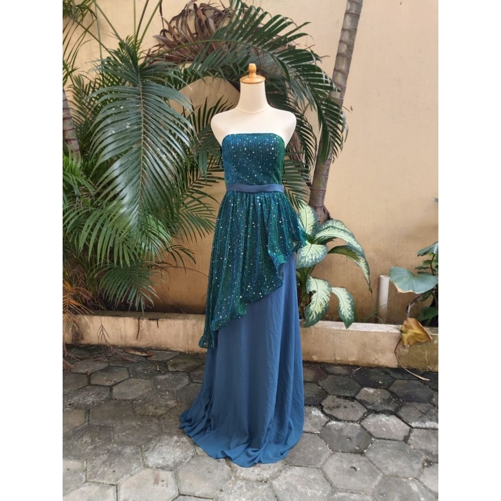 READY Gaun long dress kemben, mewah elegant (Preloved)