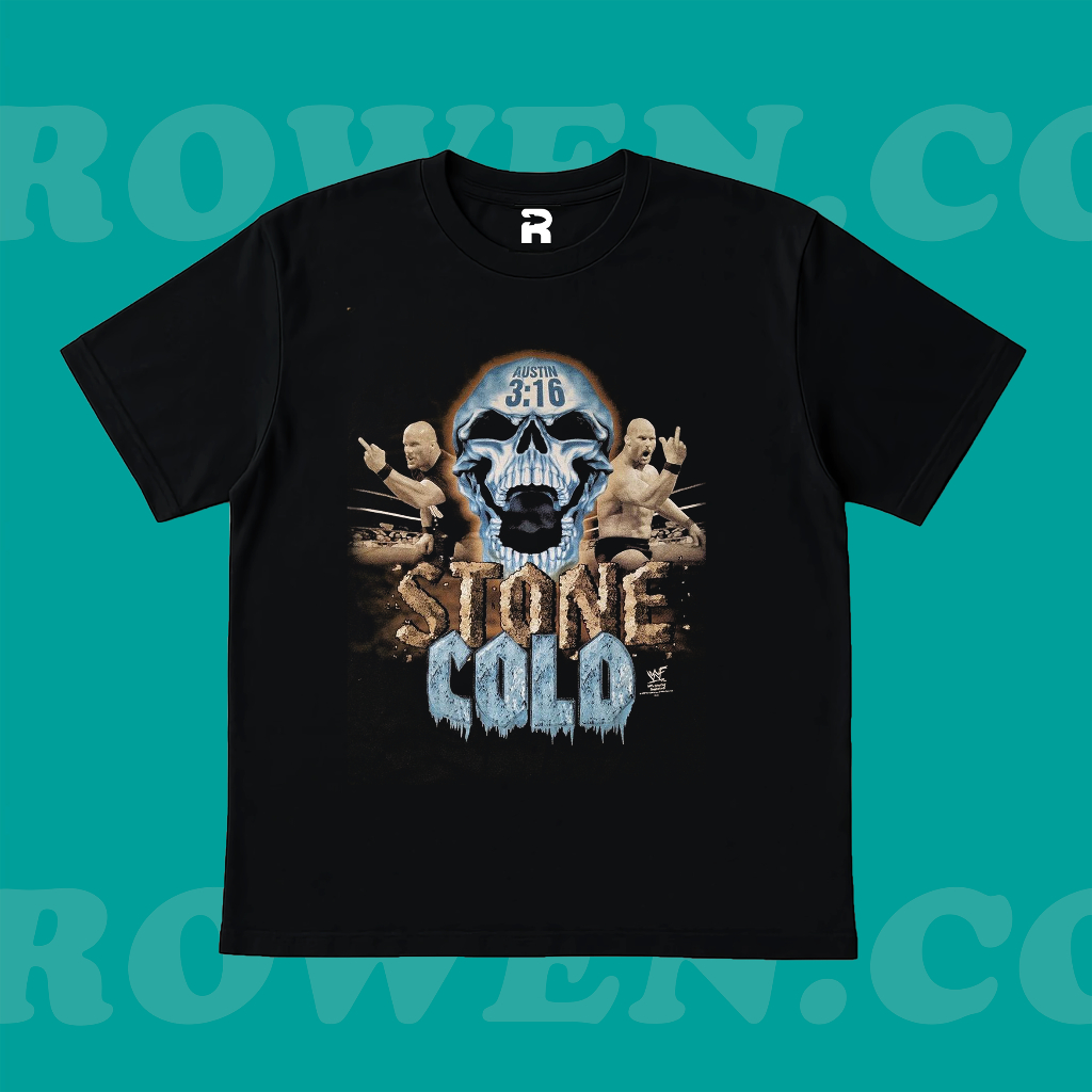 ROWEN.CO | KAOS BAJU STONE COLD STEVE AUSTIN WWE TEE | T-SHIRT OVERSIZE HITAM STYLE Y2K VINTAGE BOOT