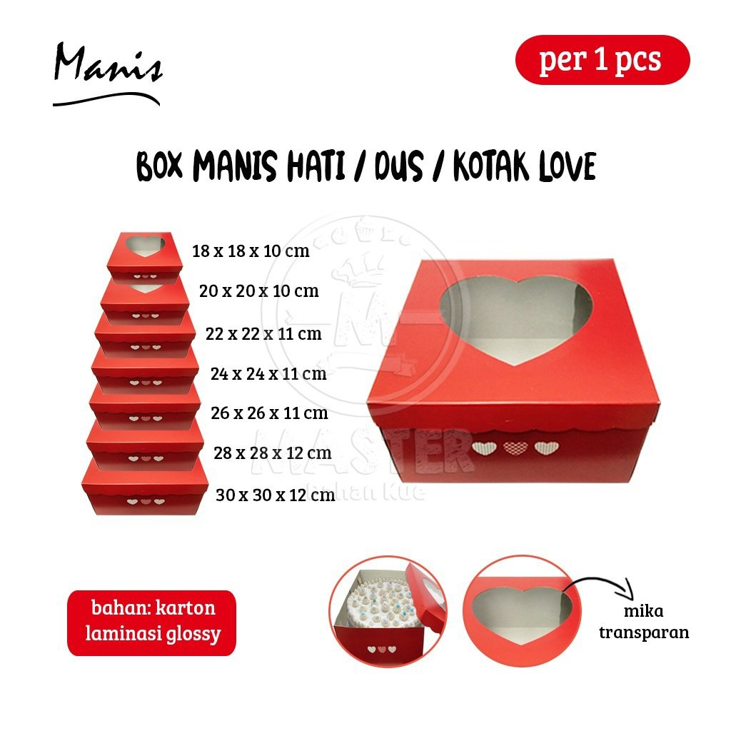 

Manis Box / Dus Kue Bentuk Love / Hati Warna Merah 7 ukuran [per 1 pcs]