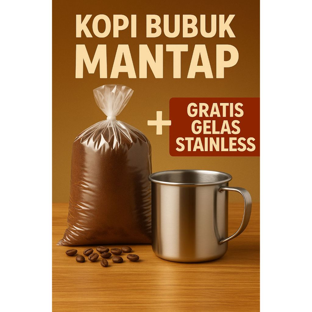

Kopi Bubuk 1KG - Rasa Kuat Mantap! + BONUS Gelas Stainless | Kopi Warung Seduhan Harian