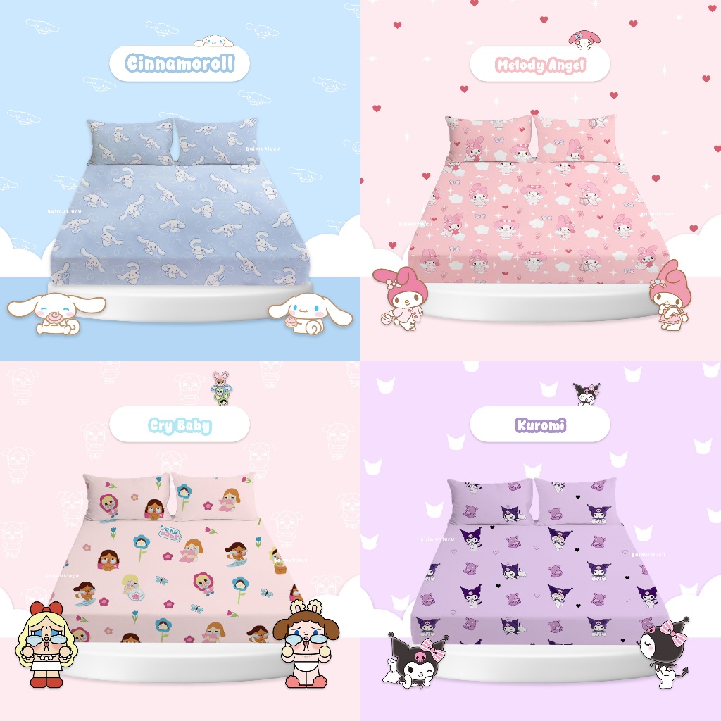 mblsppp- Sprei Set 100x200 120x200 160x200 180x200 Motif Karakter Cinnamoroll Kuromi My Melody