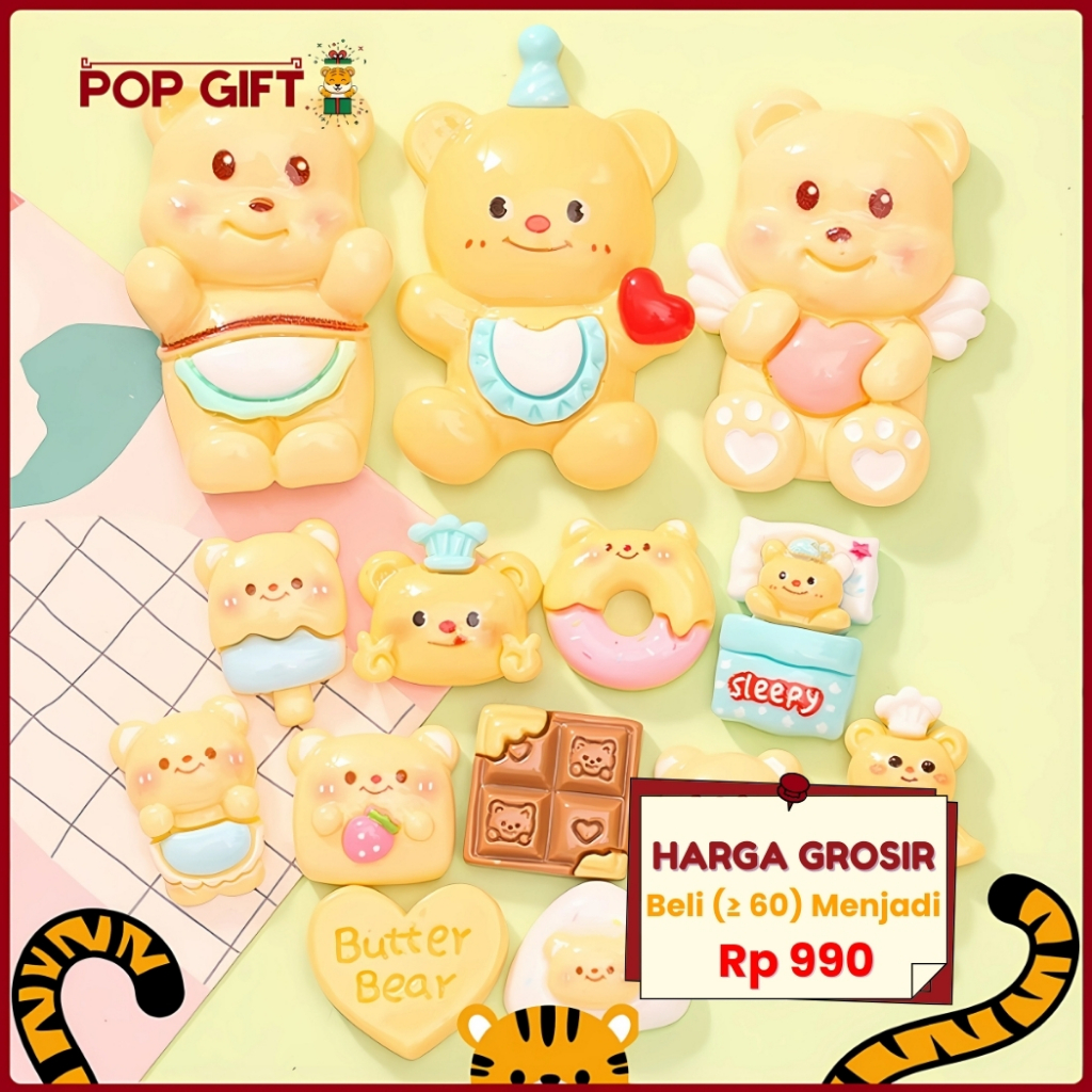 

PG Resin Clay Stiker DIY 3D Dekor Dompet Gantungan Kunci Aklirik Motif Butter Bear Mainan 3D-020