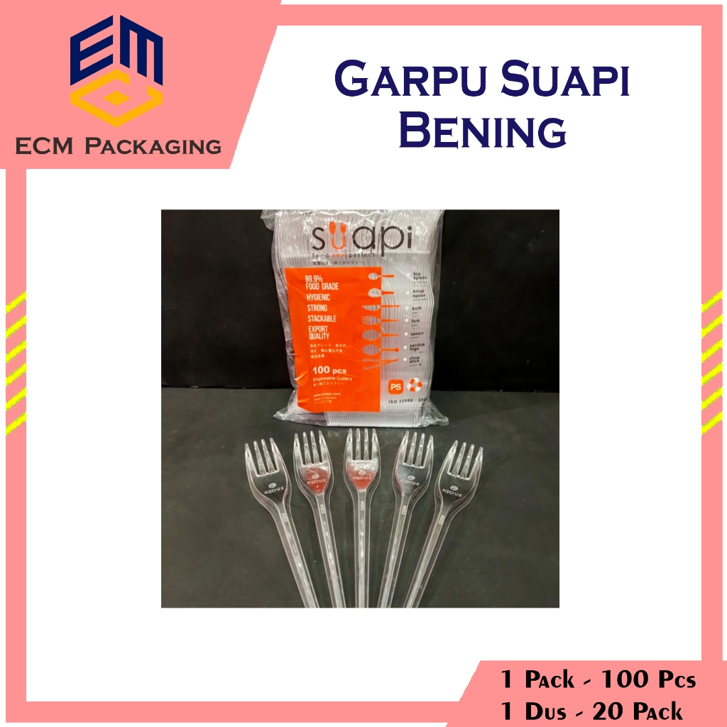 Sendok / Garpu Makan SUAPI Bening  isi 100 pcs | Sendok Garpu Plastik Bening Suapi