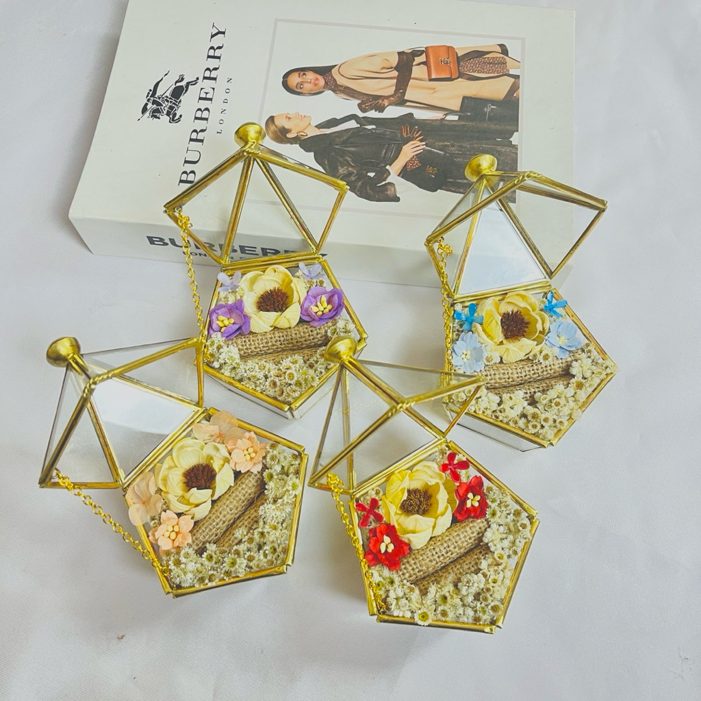 Ring Box Kaca Pentagon Custom Inisial | Kotak Cincin Tunangan Lamaran Pernikahan Elegant