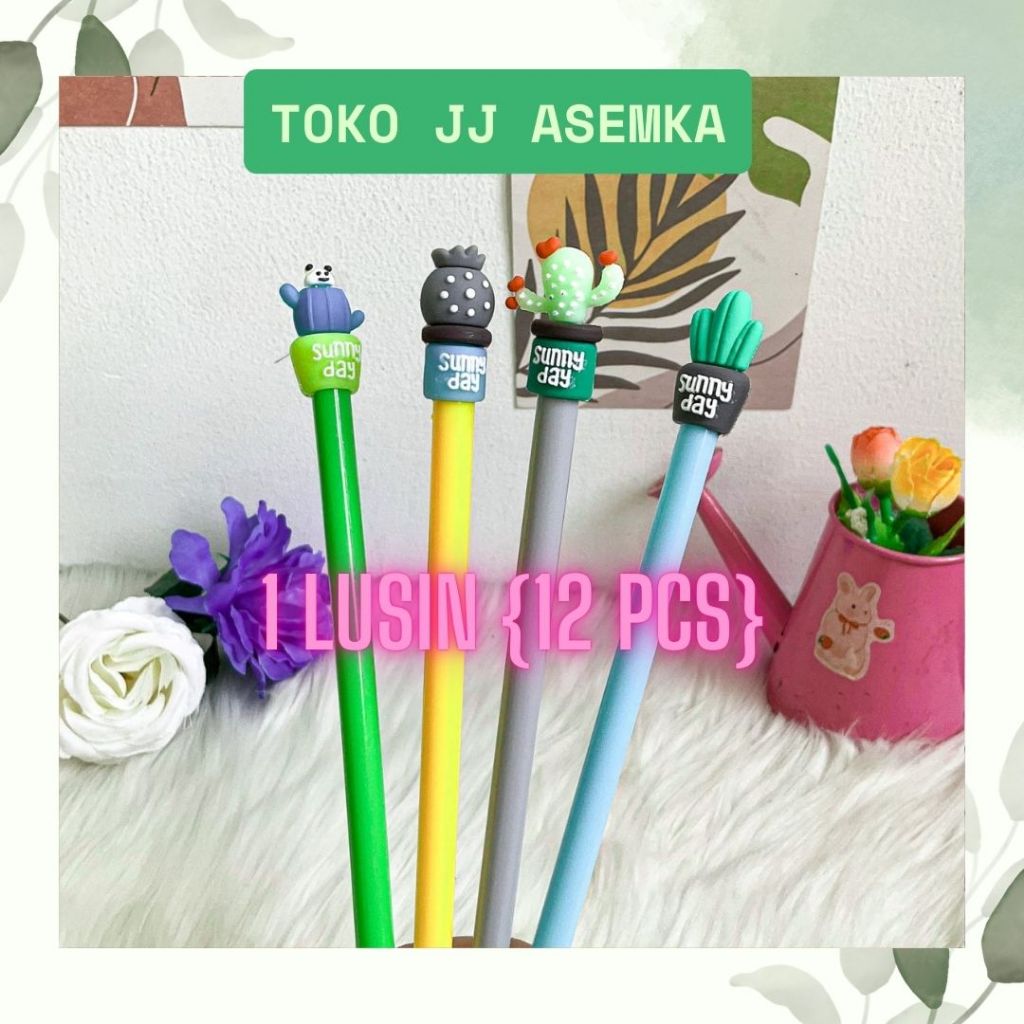 

12 PCS PULPEN GEL KAKTUS SUNNY DAY LUCU IMUT KARAKTER ALAT TULIS SEKOLAH MURAH COD