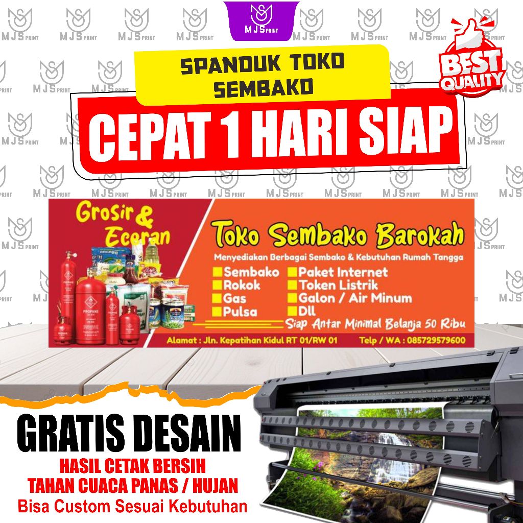 Cetak Spanduk Usaha Baliho Toko Sembako Banner Jualan Custom Nama Satu Hari siap