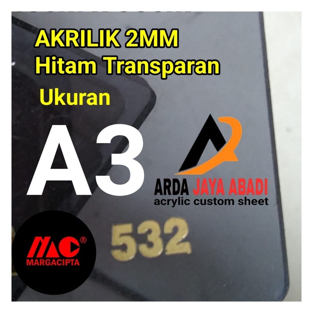 akrilik 2mm hitam transparan A3 akrilik lembaran marga cipta warna riben
