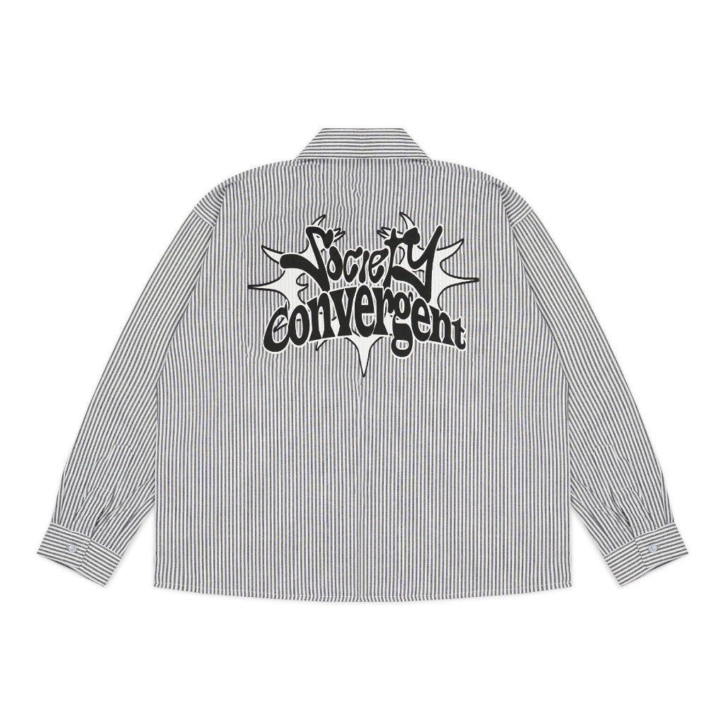 CONVERGENT Workshirt Kemeja Salur Boxy Demon Lengan Panjang Pria Wanita