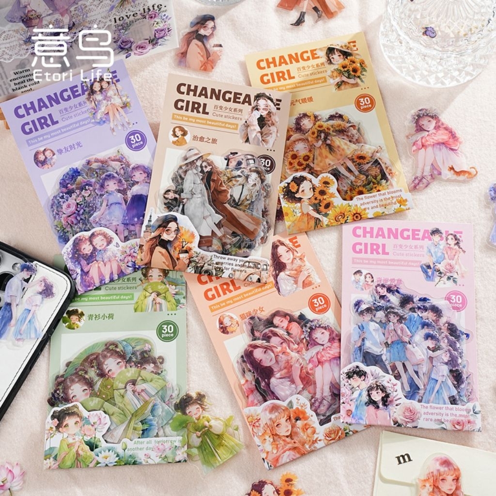 

30pcs PET sticker Changeable Girl Etory Life jurnal diy