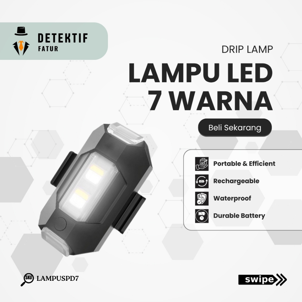 Lampu LED Kilat Warna Warni Depan Belakang Sepeda Motor Kedip Drip Lamp Car RGB 7 Color 22 Mode