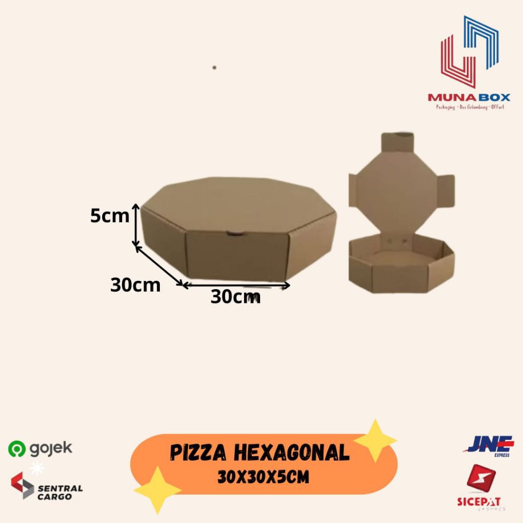 

Kardus Pizza 30x30x5 Box Pizza Hexagonal