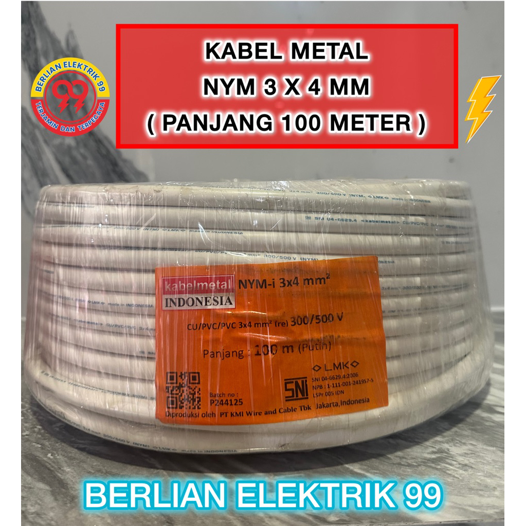Kabel metal indonesia NYM 3x4mm tunggal @100meter