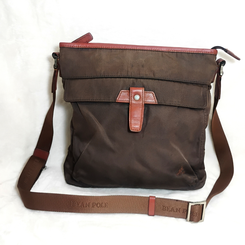[PRELOVED] Tas kulit asli Kulas mix nylon Sling bag Slempang Pria laki Coklat Tua Original Brand Bea