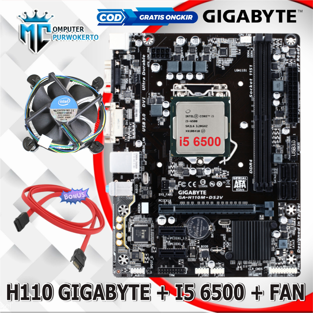 Paket Mobo Mainboard H110 LGA 1151 DDR4 + Processor i5 6500 + Fan