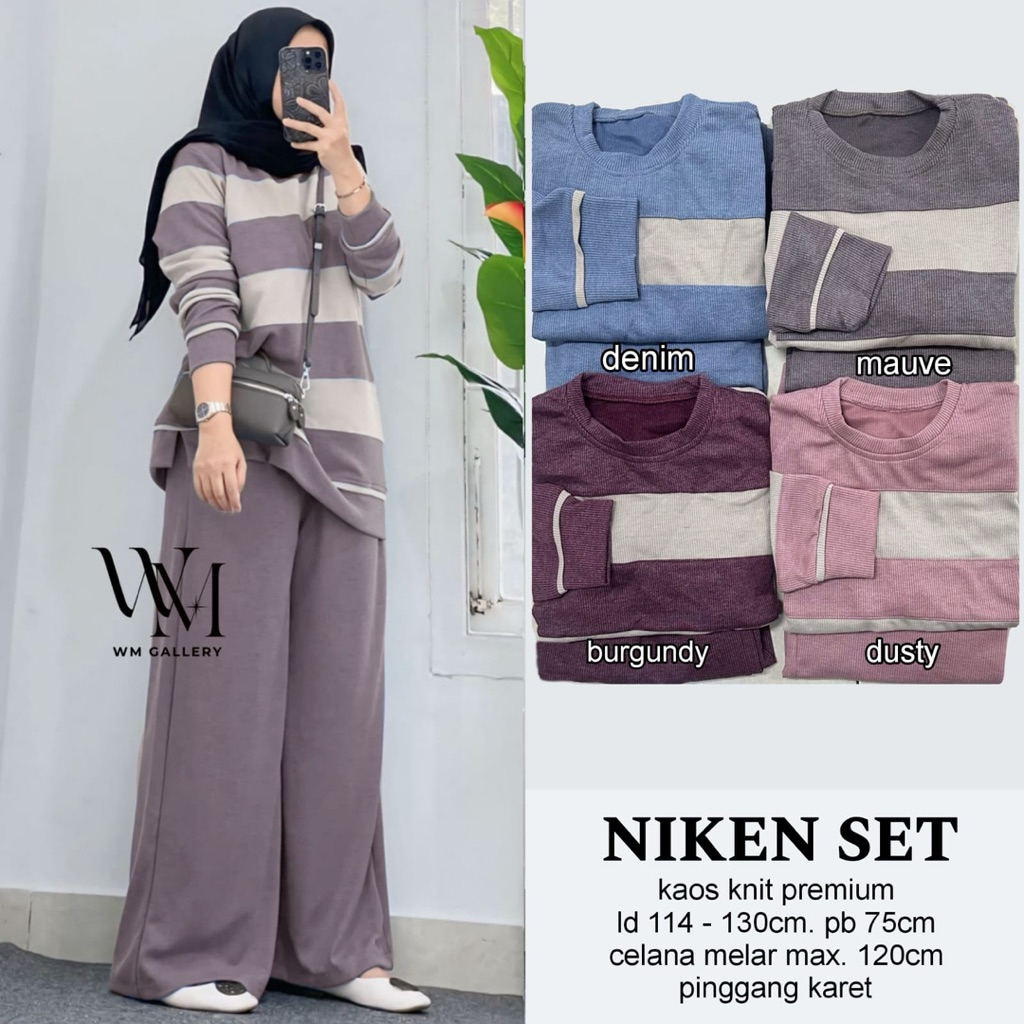 lorin setelan kaos wanita terbaru niken one set knit wanita