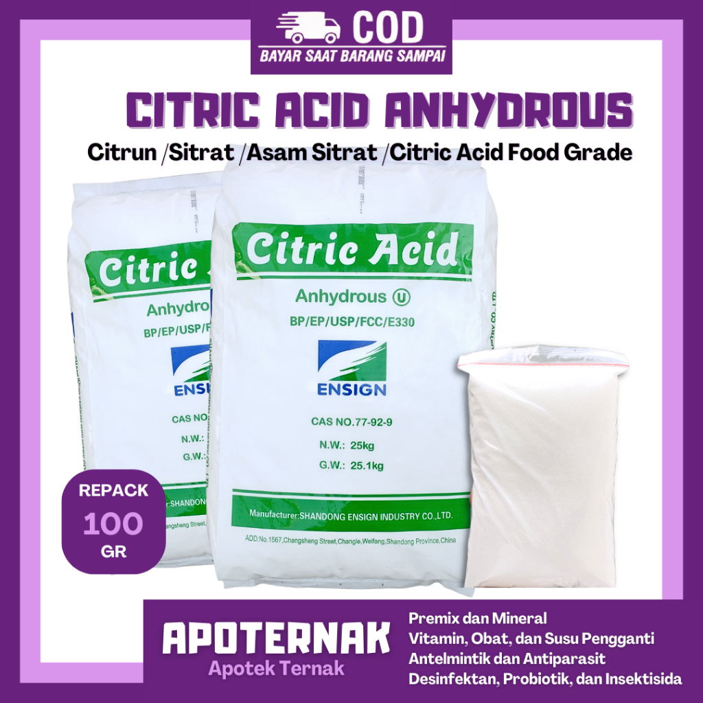 

CITRIC ACID ANHYDROUS 100GRAM - Citroen Asam Sitrat - Asam Sitrun Food Grade 100 Gram