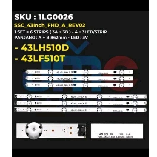 BL BACKLIGHT TV LG LED 43LF510T BEKAS NORMAL