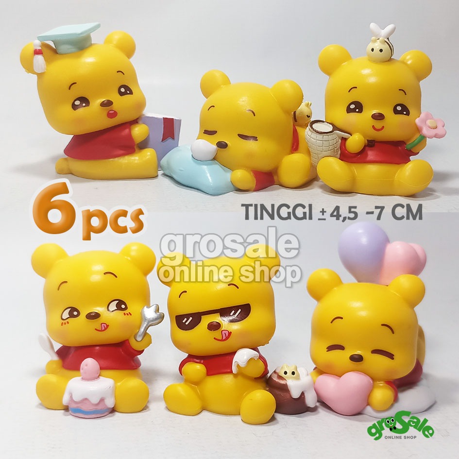 6 pcs Baby Bear Figure Bee Honey Beruang Madu Hiasan Kue Pajangan Toys Topper Cake Karakter