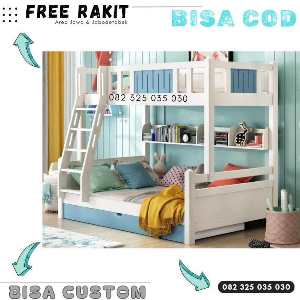 Bunk Bed Dewasa Minimalis , Tempat Tidur Tingkat Kayu , Ranjang Tingkat 2 Susun