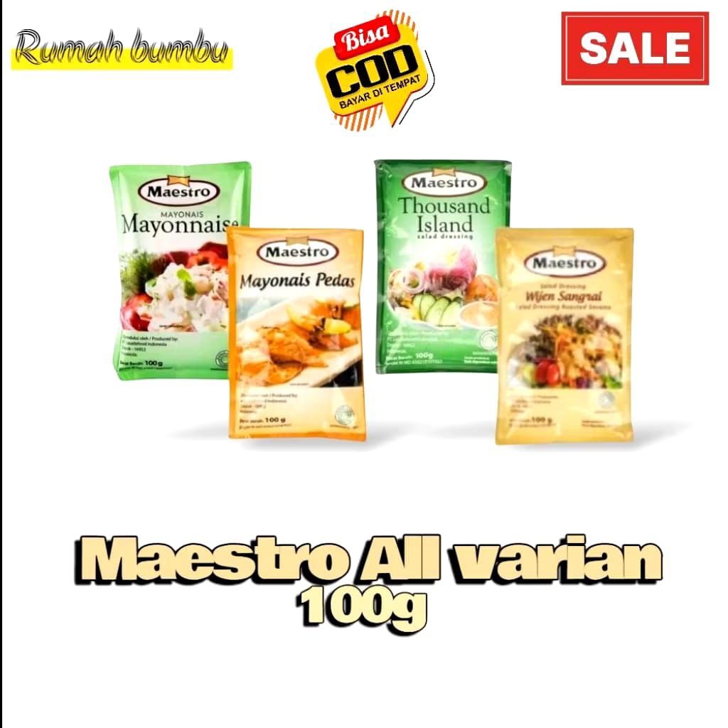 

Maestro Mayonais All Varian 100gr - Maestro Mayonais Pedas - Maestro Wijen Sangrai - Maestro Thousand Island - Maestro Salad Dressing