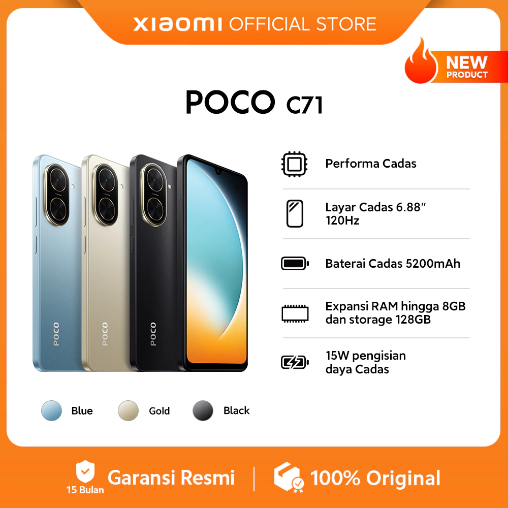 POCO C71 (4+4GB/128GB) Performa Cadas | Layar Cadas 6.88" 120Hz | Baterai Cadas 5200mAh | Expansi RA