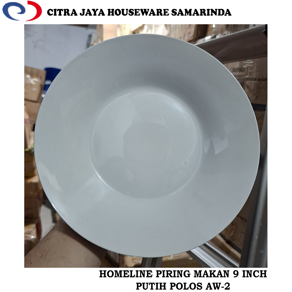 Piring MAKAN CEKUNG 9 Inch (6 PCS / 1 LUSIN) HOMELINE AW-2 PUTIH POLOS KERAMIK