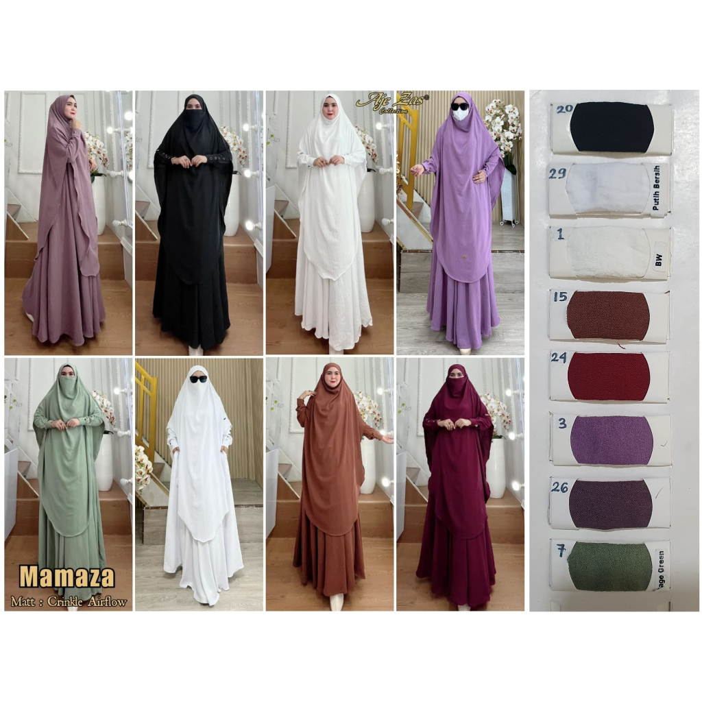 Gamis Syar'i Set French Khimar Jumbo Kode MAMAZA Bahan Crinkle Airflow Muslim Panjang Syar'i Dress W