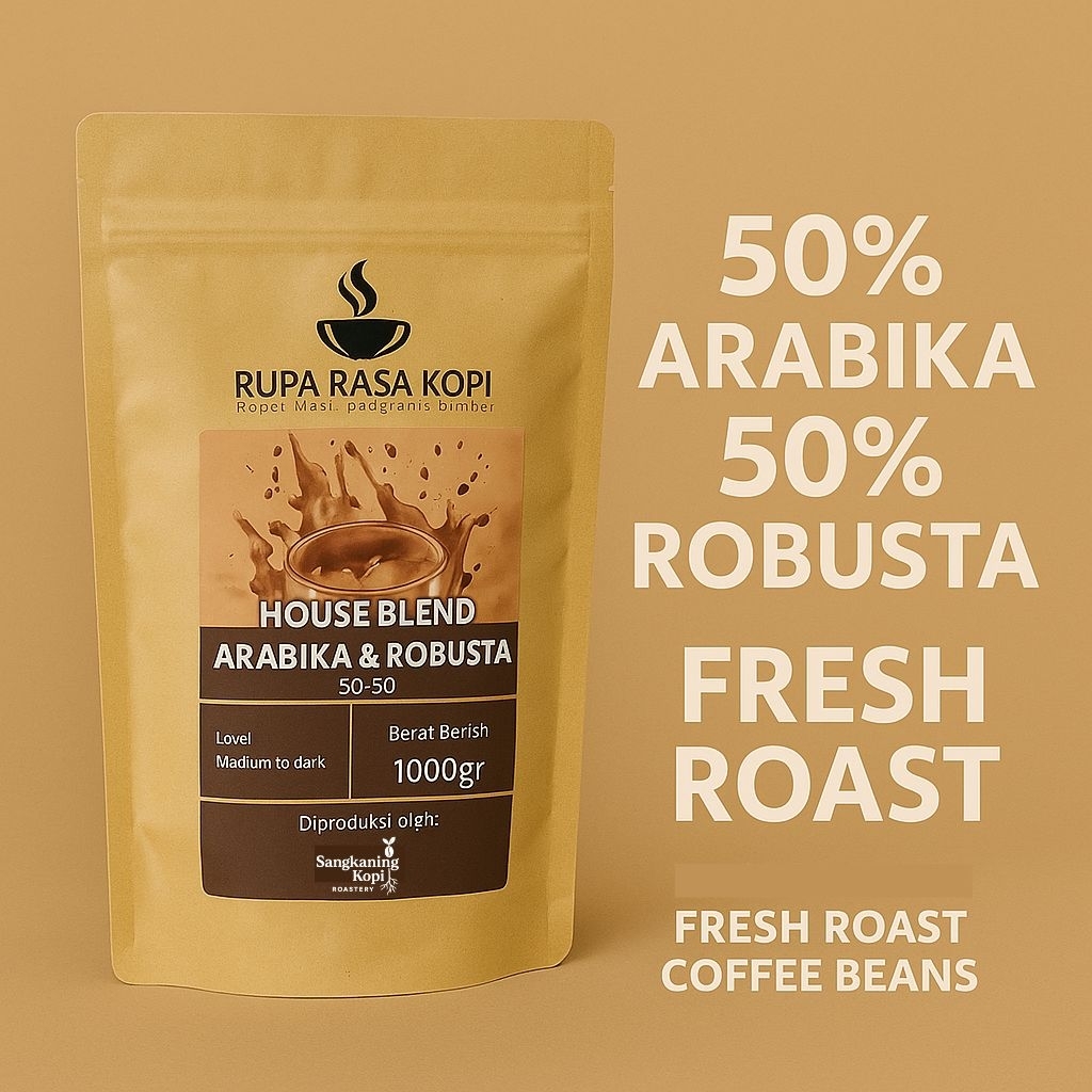 

Biji Kopi House Blend 50% Arabika 50% Robusta – Fresh Roast untuk Espresso & Es Kopi Susu (100gr/200gr/500gr/1kg)