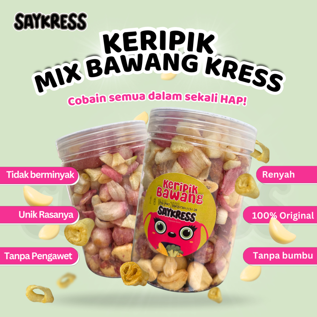 

Saykress Snack Keripik Mix Bawang - Camilan Diet Sehat Bawang Putih, Bawang Merah, Bawang Bombay