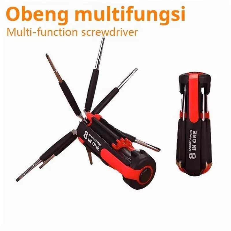 8 in 1 Multifungsi Obeng Set with LED Senter - Driver Senter Magnet Switch