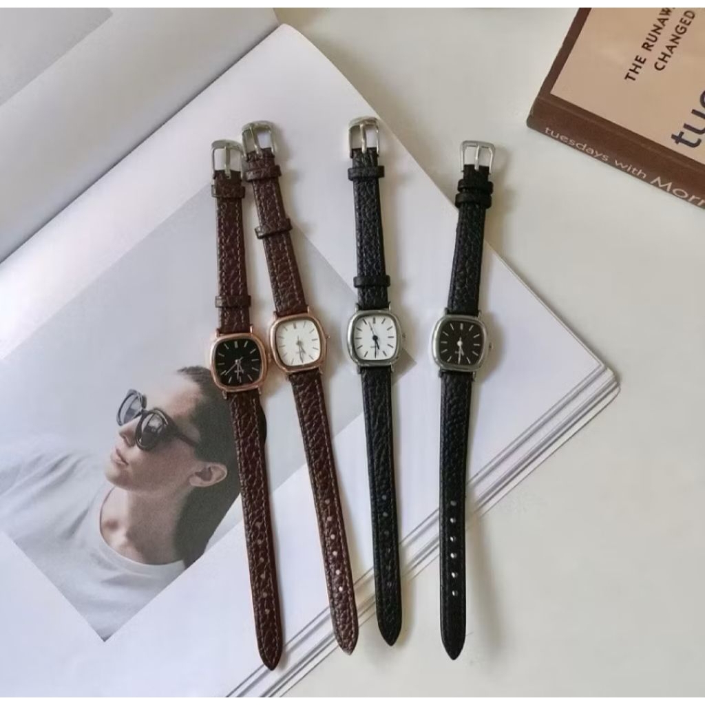 Jam tangan wanita kekinian jam tangan kotak dan bulat jam tangan kulit vintage
